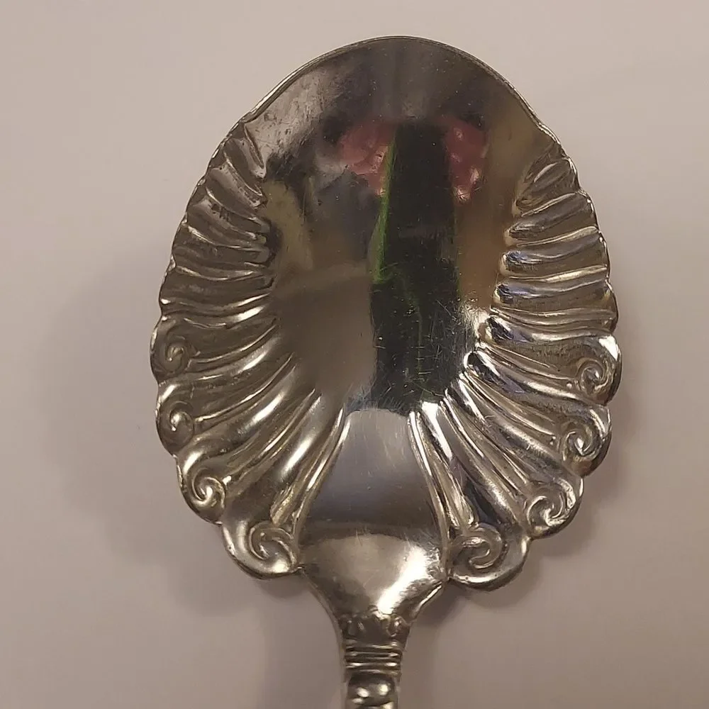 Rogers and Hamilton Antique Silver plate Sugar Spoon Scalloped Edge 6 inch